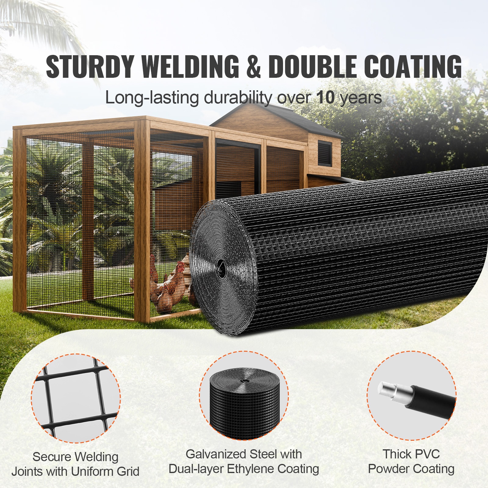Hardware Cloth, 48'' X 100' Galvanized Wire Mesh Roll, 19 Gauge Chicken Wire Fence Roll, Vinyl Coating Metal Wire Mesh For Chicken Coop Barrier, Rabbit Snake Fences, Poultry Enclosures_maomaolike.com